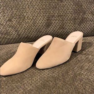 JCrew tan suede mules